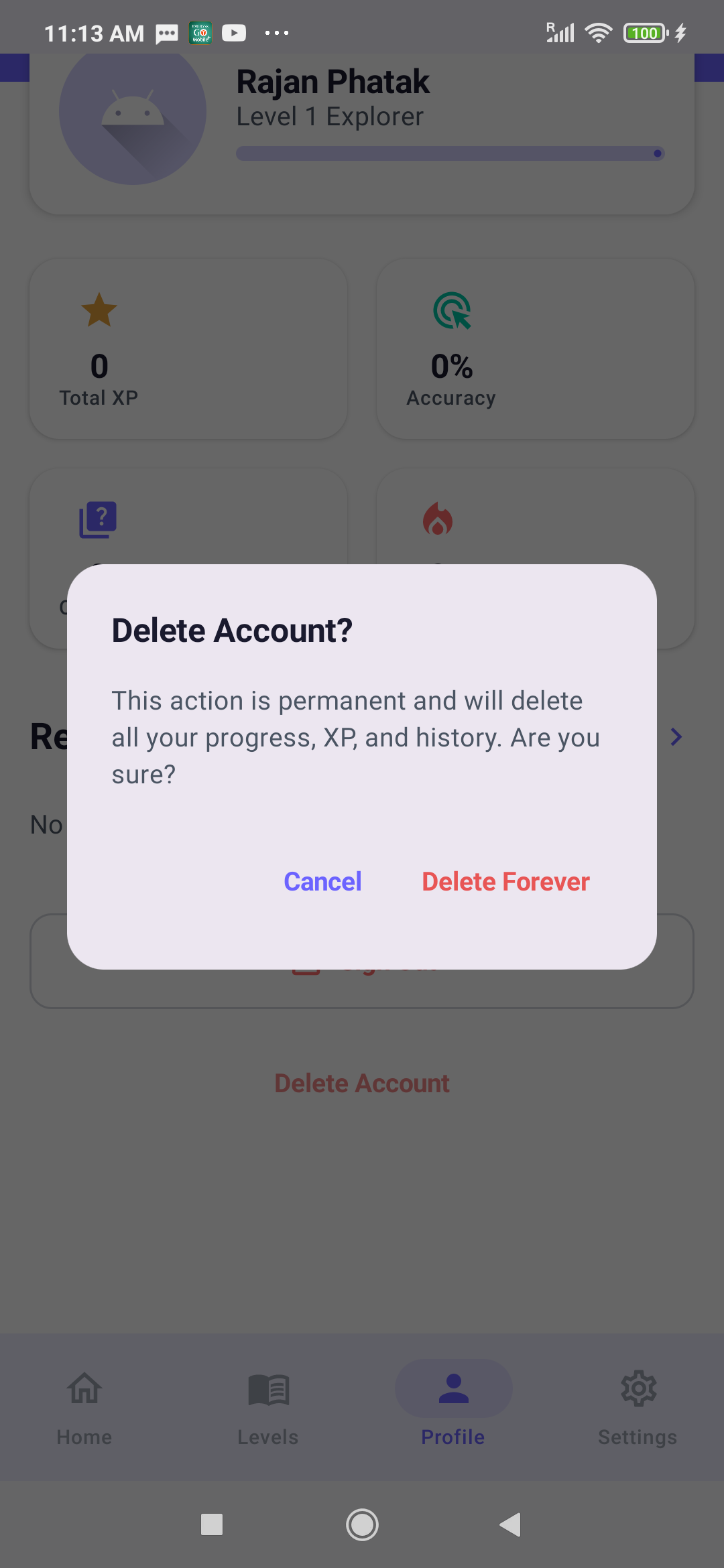 Delete Account Screenshot